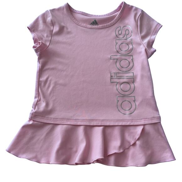 Adidas Pink Short Sleeve Peplum Athletic Top - Size 5 - Picture 1 of 3